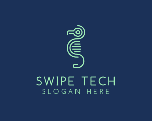 Tech Circuit Seahorse logo design