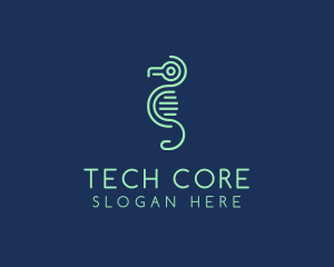 Tech Circuit Seahorse logo design