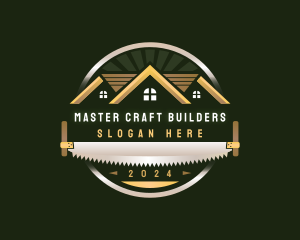 Crosscut Saw Carpentry Builder logo design