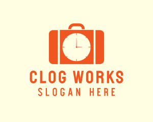 Orange Briefcase Clock logo design