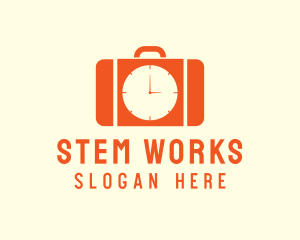 Orange Briefcase Clock logo design