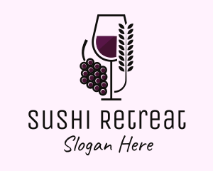 Leaf Grape Wine Glass logo design