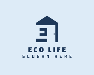 Blue Home Door Letter E logo design