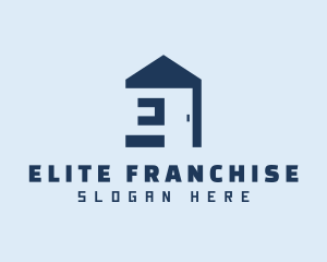 Blue Home Door Letter E logo design