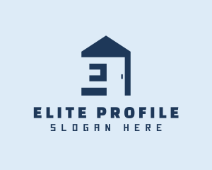 Blue Home Door Letter E logo design