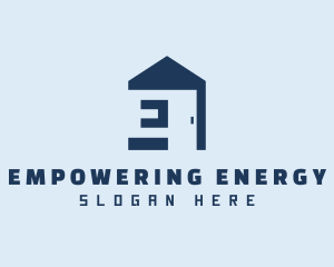 Blue Home Door Letter E logo design