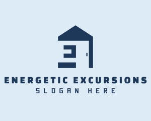 Blue Home Door Letter E logo design