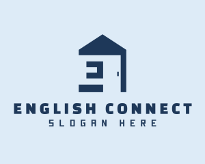 Blue Home Door Letter E logo design