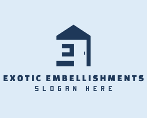 Blue Home Door Letter E logo design