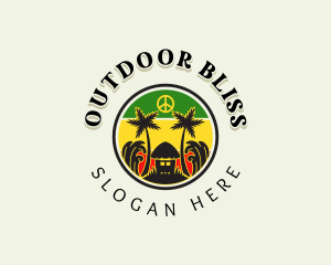 Tropical Beach Tree Hut logo design