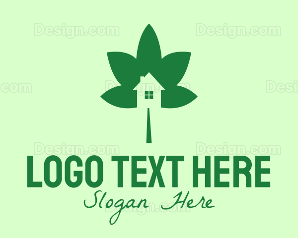 Green Cannabis Leaf House Logo