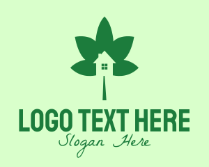 Green Cannabis Leaf House  Logo