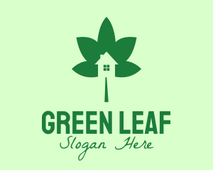 Green Cannabis Leaf House  logo design