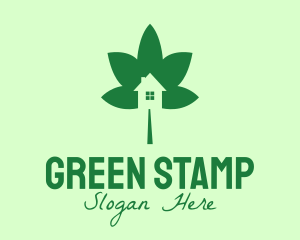 Green Cannabis Leaf House  logo design