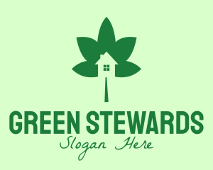 Green Cannabis Leaf House  logo design