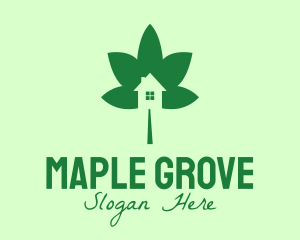 Green Cannabis Leaf House  logo design