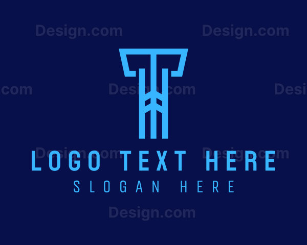 Blue Cyber Letter T Logo