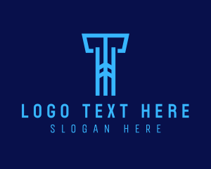 Blue Cyber Letter T logo