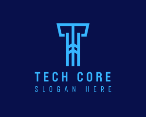 Blue Cyber Letter T logo design