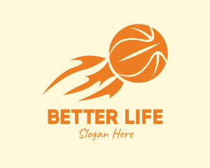 Orange Flaming Basketball logo design