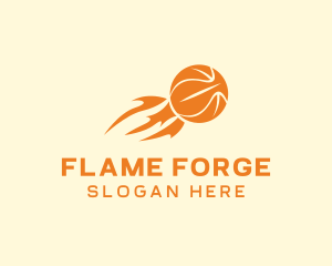 Orange Flaming Basketball logo design