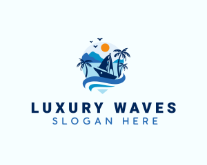 Tropical Yacht Location Pin logo design