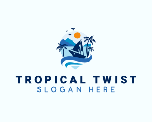 Tropical Yacht Location Pin logo design