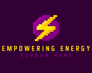 Pixelated Thunderbolt Power logo design