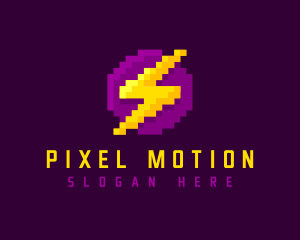 Pixelated Thunderbolt Power logo design