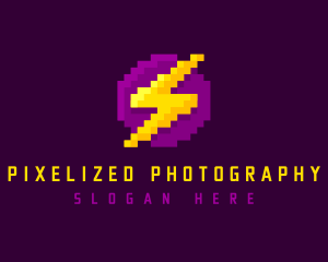 Pixelated Thunderbolt Power logo design