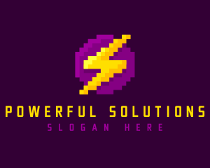 Pixelated Thunderbolt Power logo design