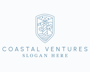 Lighthouse Sea Wave logo design