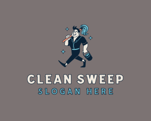 Janitor Mop Cleaner logo design