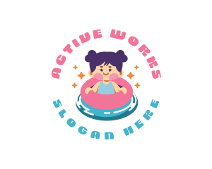 Cute Girl Swimming logo design