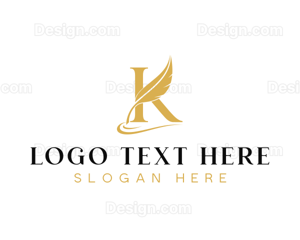 Feather Quill Writer Letter K Logo