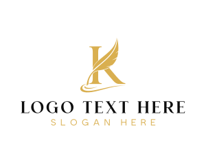 Feather Quill Writer Letter K logo