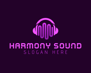 Purple Headphone Sound Waves logo design