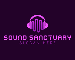 Purple Headphone Sound Waves logo design