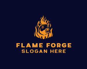 Pig Grilling Flame  logo design