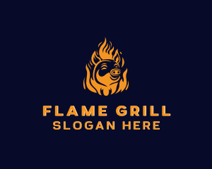 Pig Grilling Flame  logo design