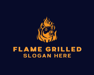 Pig Grilling Flame  logo design