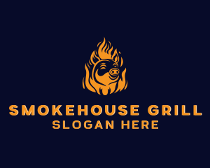 Pig Grilling Flame  logo design