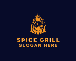 Pig Grilling Flame  logo design