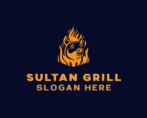 Pig Grilling Flame  logo design