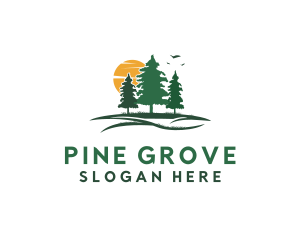 Pine Tree Sunset Forest logo design