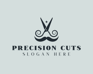 Mustache Scissor Barber logo design