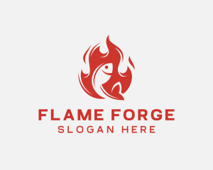 Fish Seafood Flame Grill  logo design