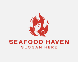 Fish Seafood Flame Grill  logo design