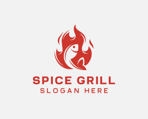 Fish Seafood Flame Grill  logo design