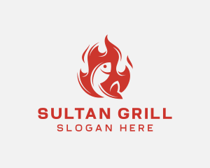 Fish Seafood Flame Grill  logo design